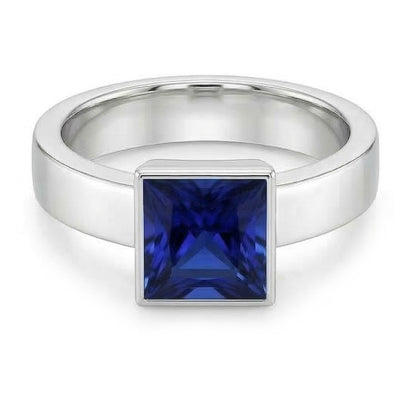 IGI CERTIFIED Bezel Set Solitaire Mens Ring Princess Ceylon Color Sapphire 5 Ct White Gold