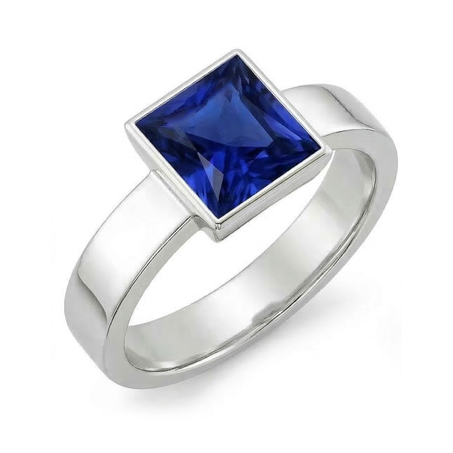 IGI CERTIFIED Bezel Set Solitaire Mens Ring Princess Ceylon Color Sapphire 5 Ct White Gold