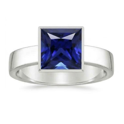 IGI CERTIFIED Bezel Set Solitaire Mens Ring Princess Ceylon Color Sapphire 5 Ct White Gold