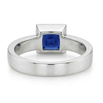 IGI CERTIFIED Bezel Set Solitaire Mens Ring Princess Ceylon Color Sapphire 5 Ct White Gold