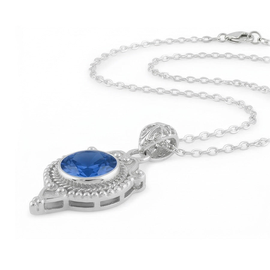 IGI CERTIFIED Blue Sapphire Antique Style Pendant 8 Carats White Gold 14K