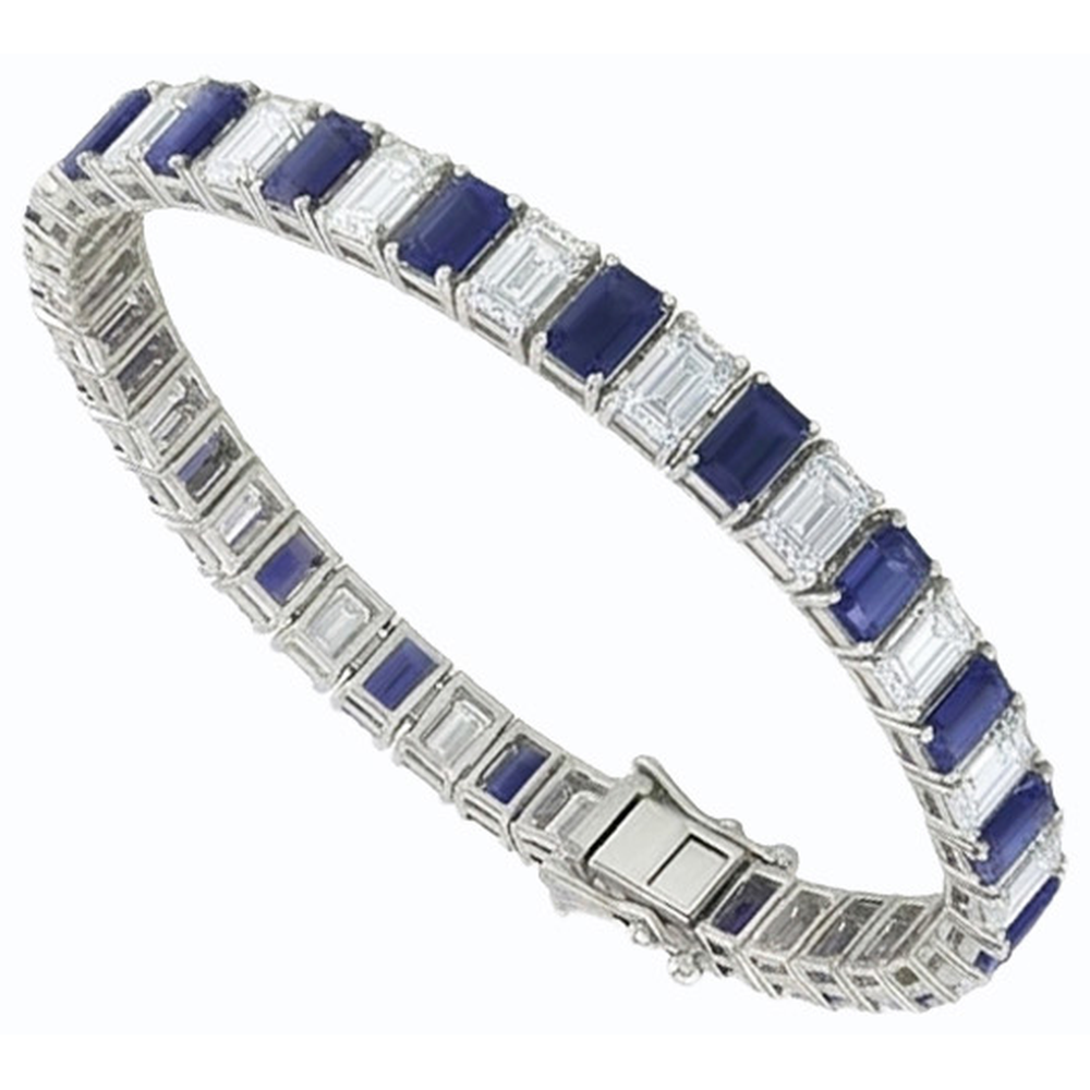 IGI CERTIFIED Blue Sapphire Emerald Cut Tennis Bracelet 12 Carats Jewelry New