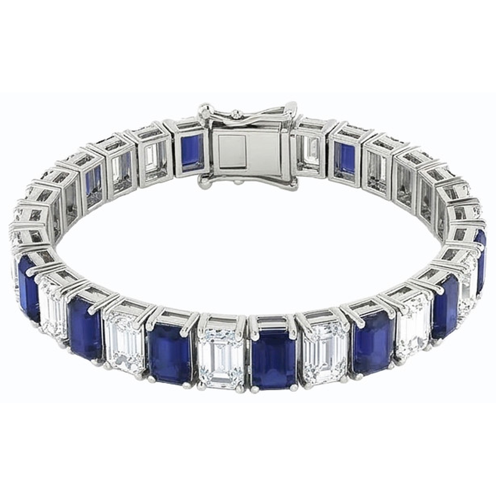 IGI CERTIFIED Blue Sapphire Emerald Cut Tennis Bracelet 12 Carats Jewelry New