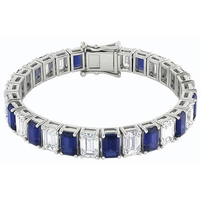 IGI CERTIFIED Blue Sapphire Emerald Cut Tennis Bracelet 12 Carats Jewelry New