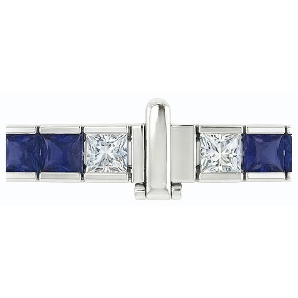 IGI CERTIFIED Blue Sapphire Tennis Bracelet Princess Cut 25 Carats White Gold 14K