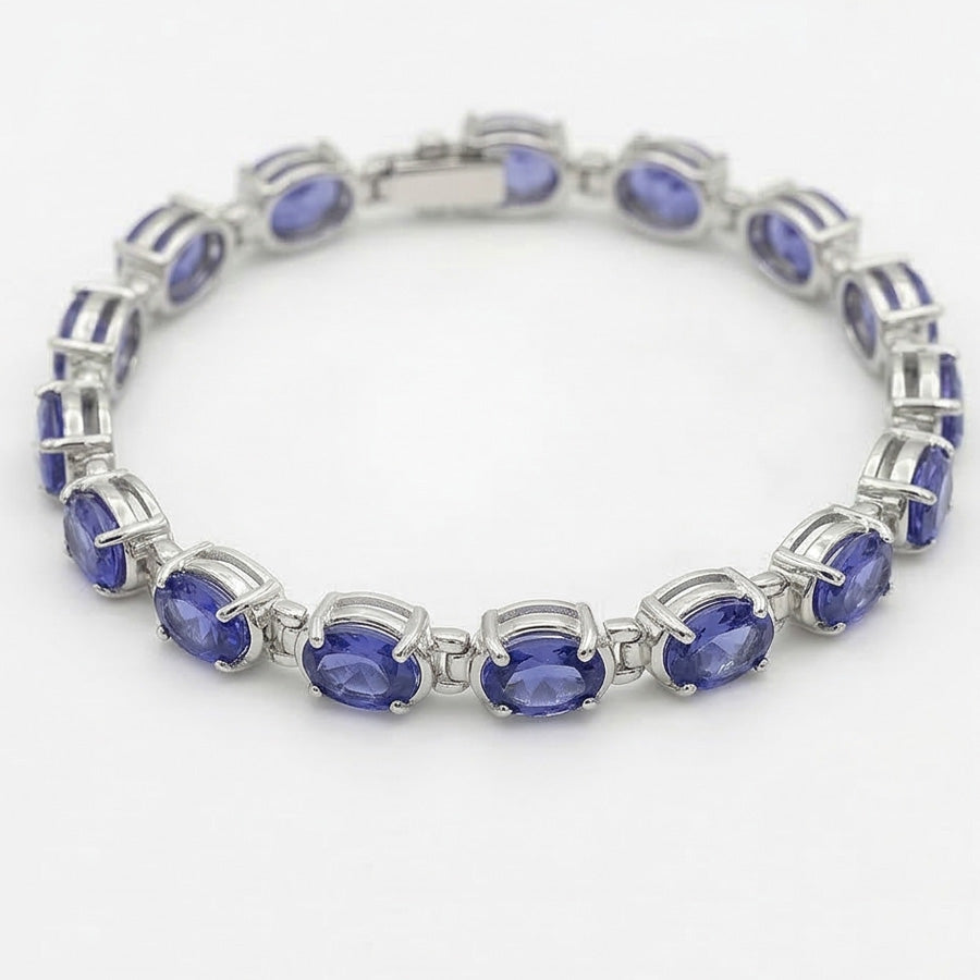 IGI CERTIFIED Blue Sapphire Tennis Bracelet Prong Set 18 Carats Jewelry
