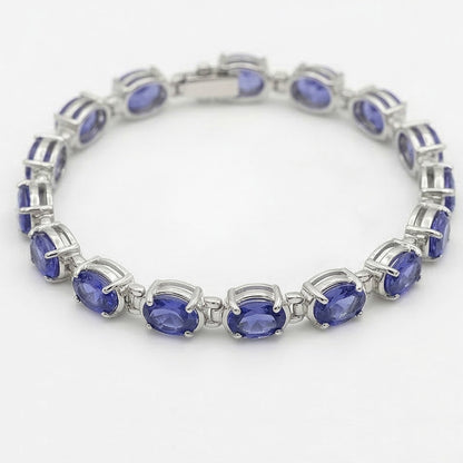 IGI CERTIFIED Blue Sapphire Tennis Bracelet Prong Set 18 Carats Jewelry