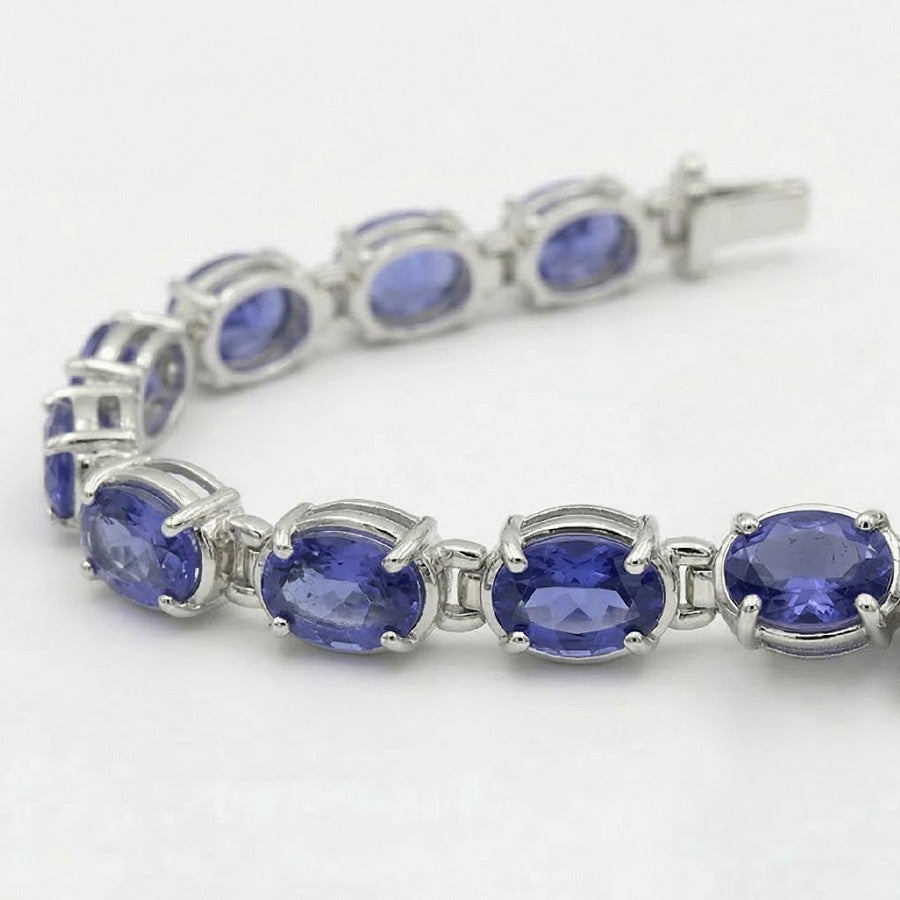 IGI CERTIFIED Blue Sapphire Tennis Bracelet Prong Set 18 Carats Jewelry