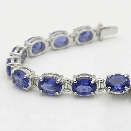 IGI CERTIFIED Blue Sapphire Tennis Bracelet Prong Set 18 Carats Jewelry