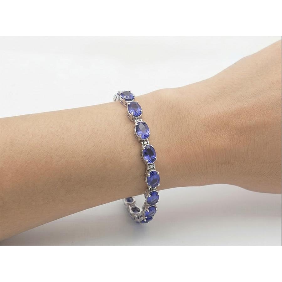 IGI CERTIFIED Blue Sapphire Tennis Bracelet Prong Set 18 Carats Jewelry