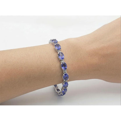 IGI CERTIFIED Blue Sapphire Tennis Bracelet Prong Set 18 Carats Jewelry