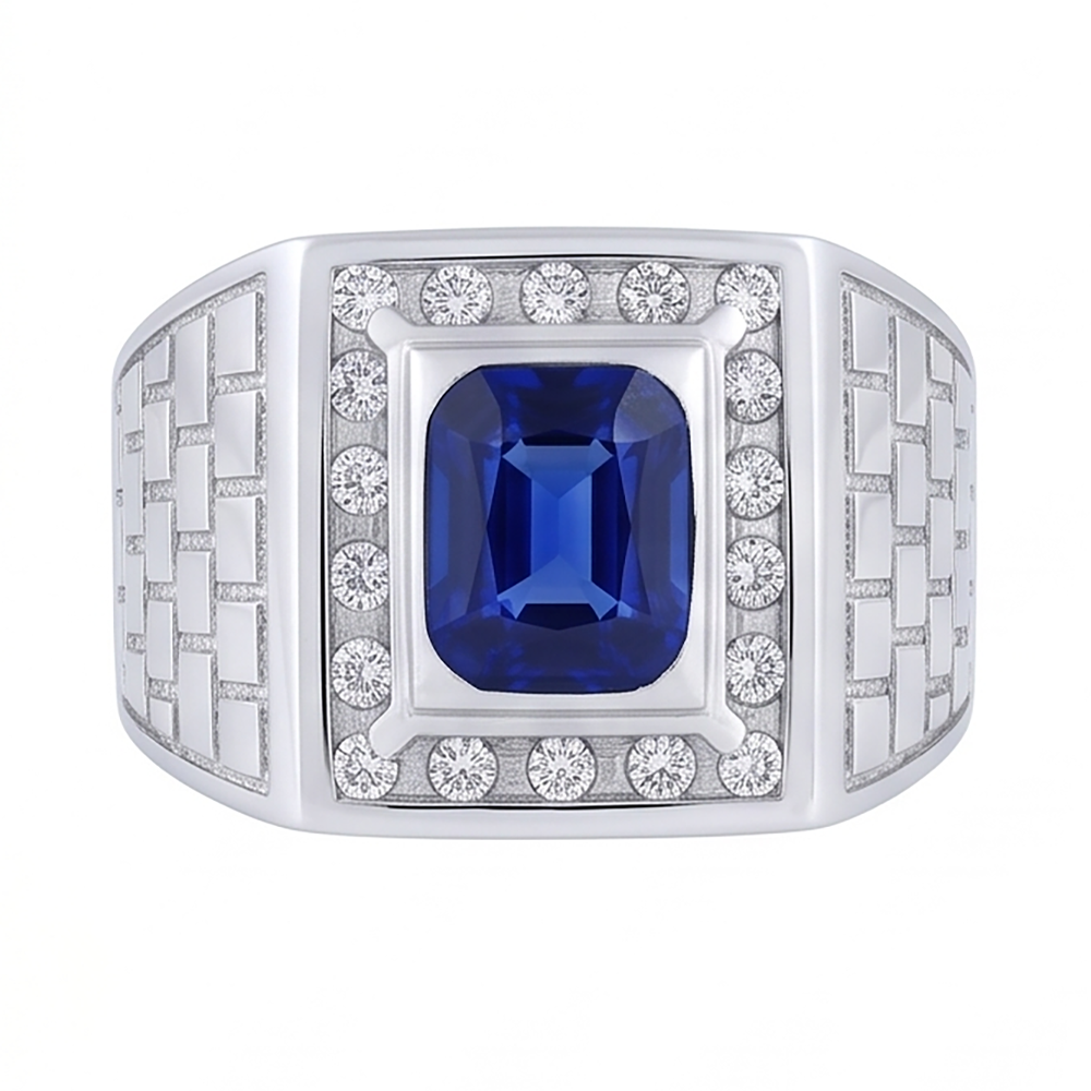 IGI CERTIFIED Gemstone Men's Ring Cushion Sapphire 2.50 Carats Antique Style