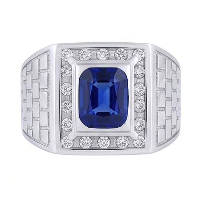 IGI CERTIFIED Gemstone Men's Ring Cushion Sapphire 2.50 Carats Antique Style