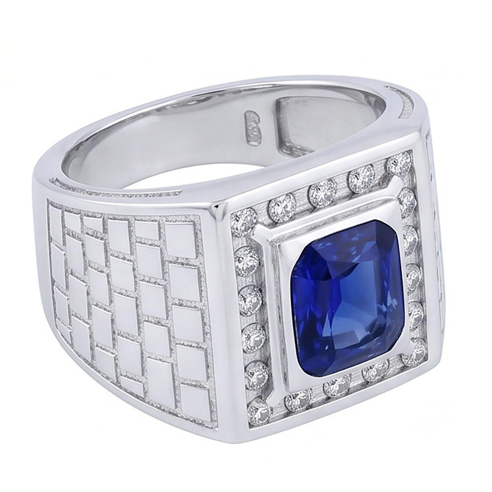 IGI CERTIFIED Gemstone Men's Ring Cushion Sapphire 2.50 Carats Antique Style