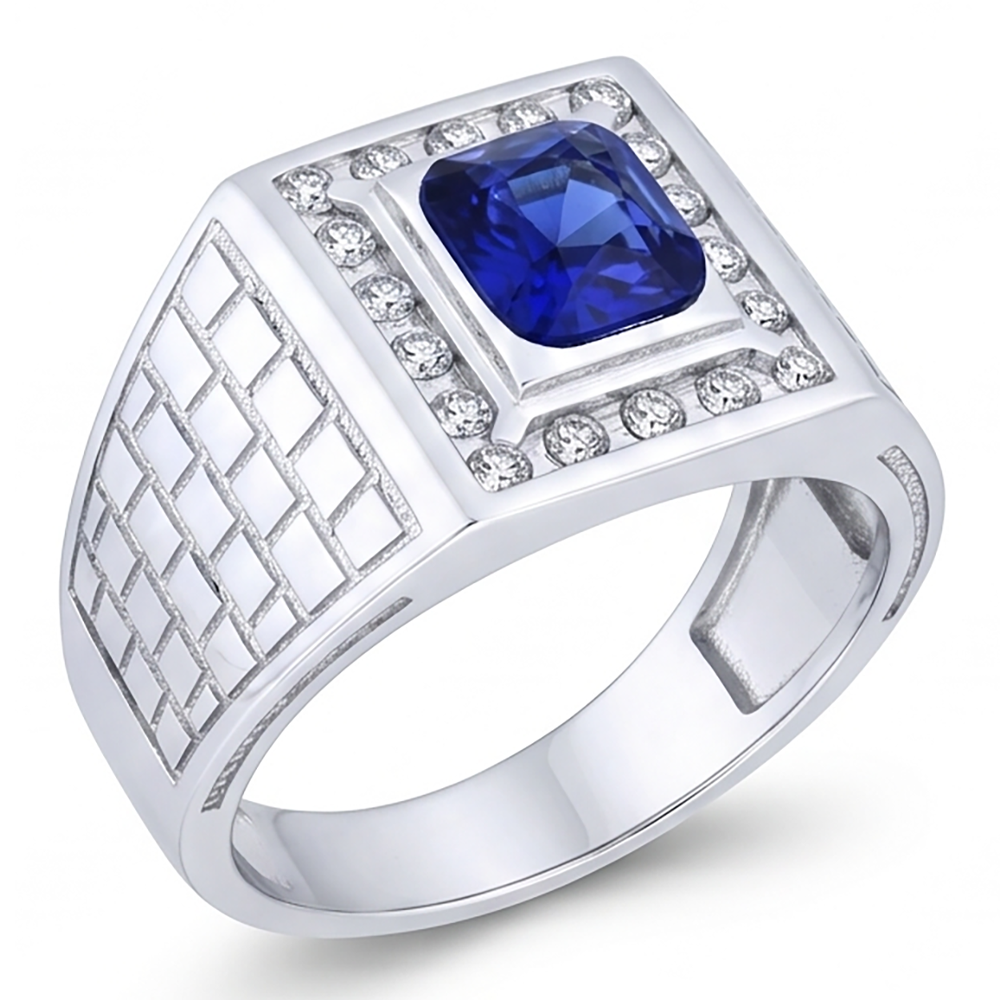 IGI CERTIFIED Gemstone Men's Ring Cushion Sapphire 2.50 Carats Antique Style