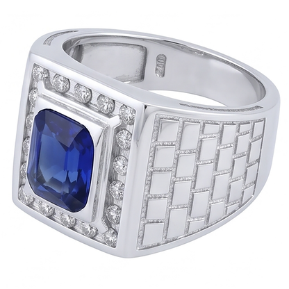 IGI CERTIFIED Gemstone Men's Ring Cushion Sapphire 2.50 Carats Antique Style