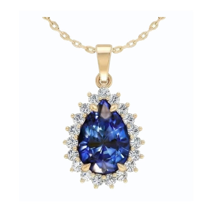 IGI CERTIFIED Genuine Teardrop Blue Sapphire Pendant With Diamonds