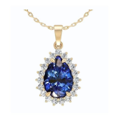 IGI CERTIFIED Genuine Teardrop Blue Sapphire Pendant With Diamonds