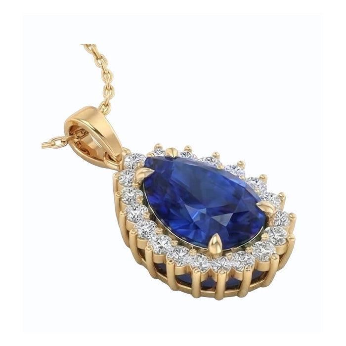 IGI CERTIFIED Genuine Teardrop Blue Sapphire Pendant With Diamonds