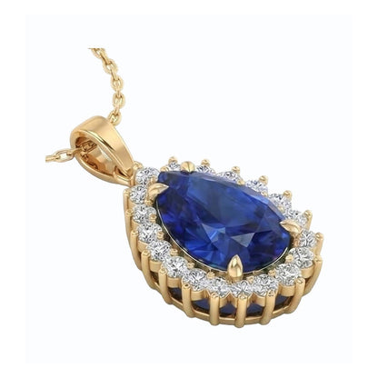 IGI CERTIFIED Genuine Teardrop Blue Sapphire Pendant With Diamonds