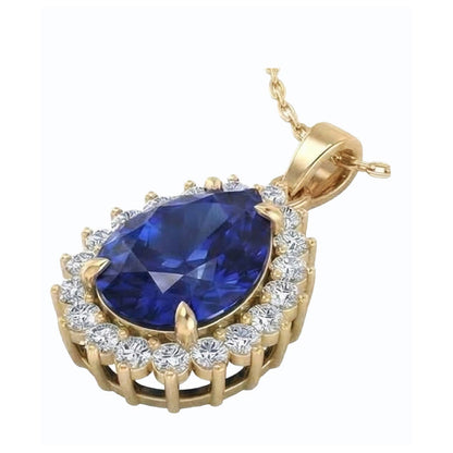 IGI CERTIFIED Genuine Teardrop Blue Sapphire Pendant With Diamonds