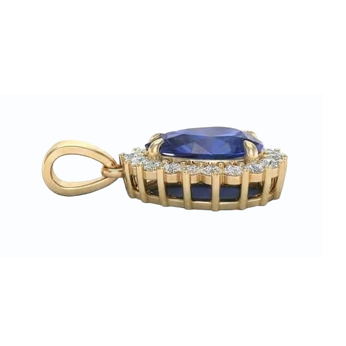 IGI CERTIFIED Genuine Teardrop Blue Sapphire Pendant With Diamonds