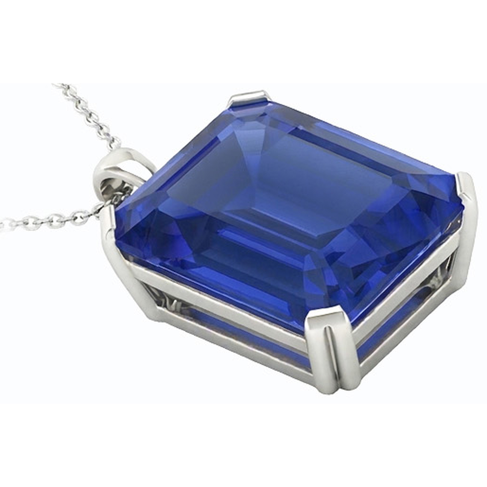 IGI CERTIFIED Gold Solitaire Pendant Emerald Ceylon Color Sapphire With Bail 5.50 Carats