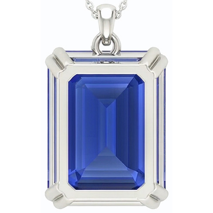 IGI CERTIFIED Gold Solitaire Pendant Emerald Ceylon Color Sapphire With Bail 5.50 Carats