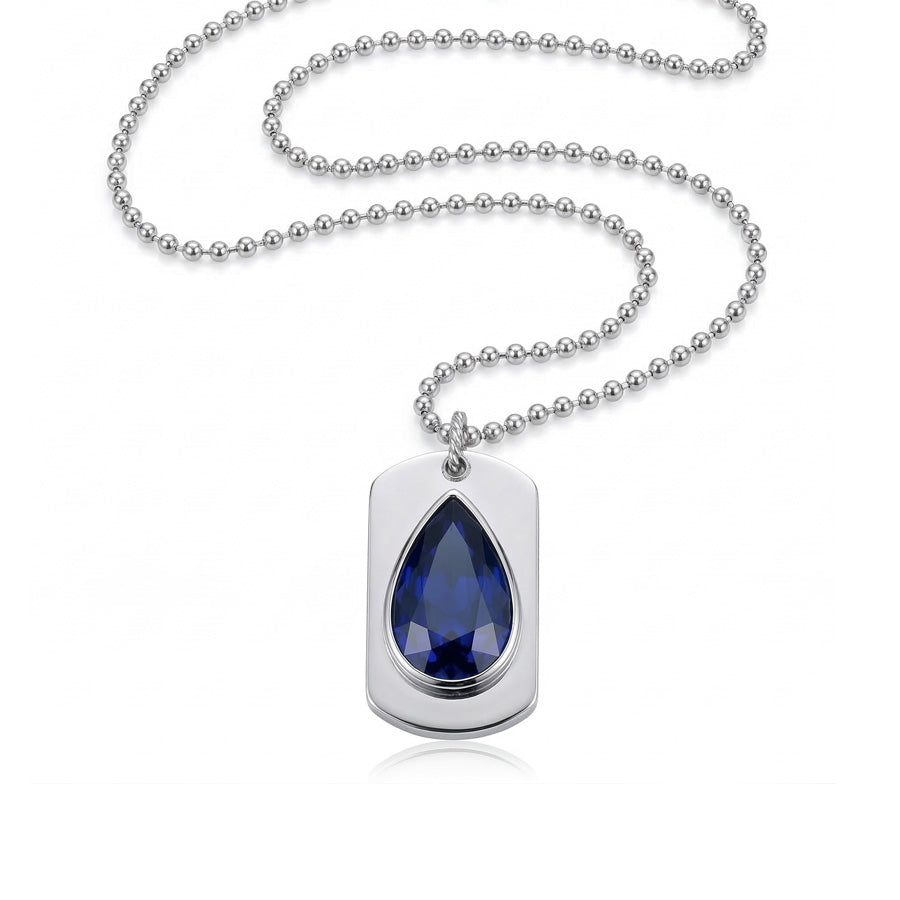 IGI CERTIFIED Men’s Sapphire Dog Tag Pendant