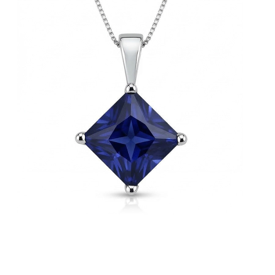 IGI CERTIFIED Princess Sapphire Solitaire Pendant Basket Set Necklace 5 Carats