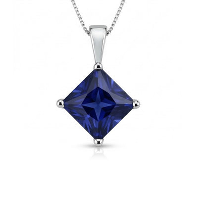 IGI CERTIFIED Princess Sapphire Solitaire Pendant Basket Set Necklace 5 Carats