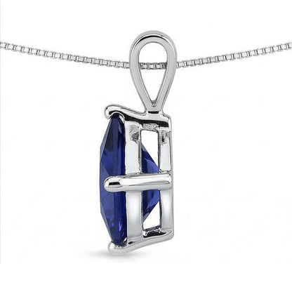 IGI CERTIFIED Princess Sapphire Solitaire Pendant Basket Set Necklace 5 Carats