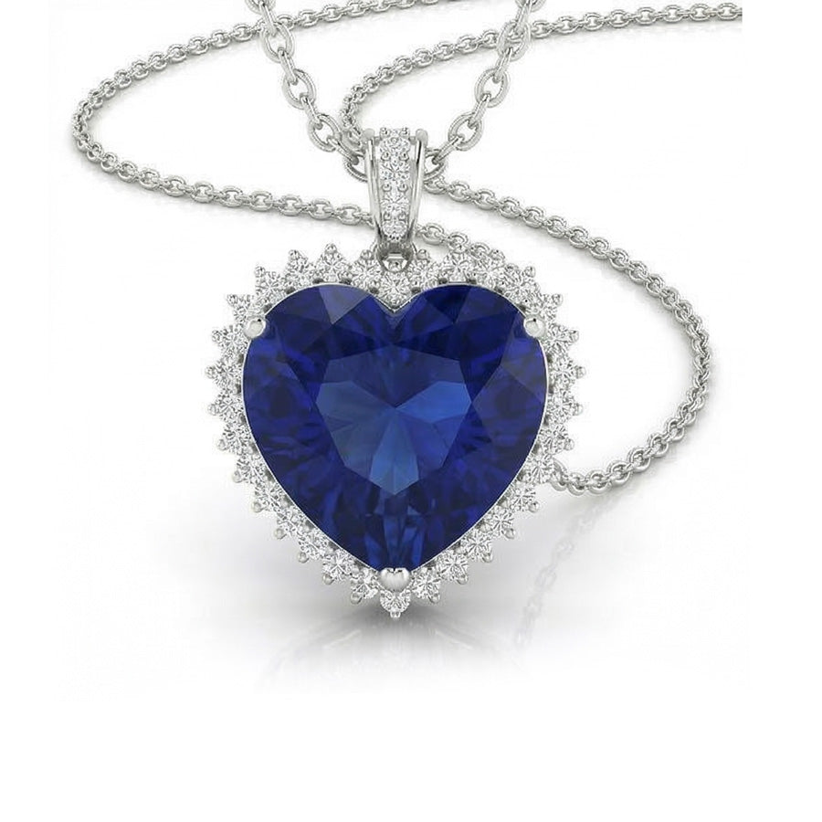 IGI CERTIFIED Royal Blue Sapphire Halo Heart Pendant