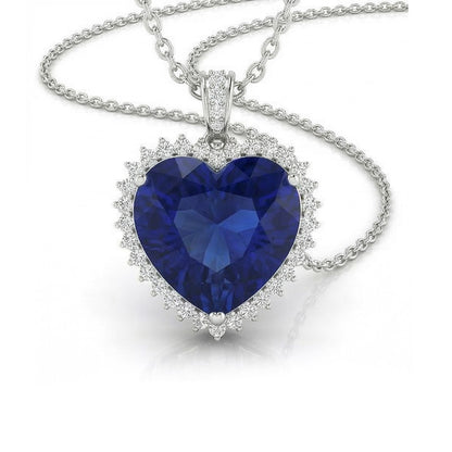 IGI CERTIFIED Royal Blue Sapphire Halo Heart Pendant