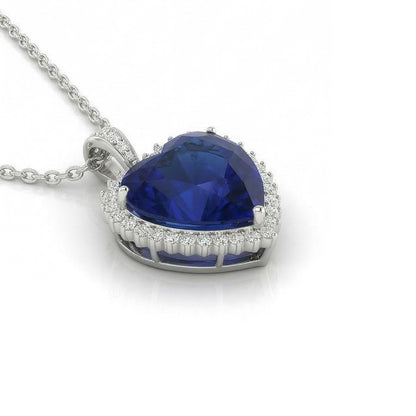 IGI CERTIFIED Royal Blue Sapphire Halo Heart Pendant