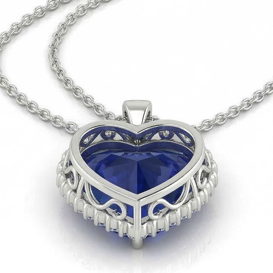 IGI CERTIFIED Royal Blue Sapphire Halo Heart Pendant
