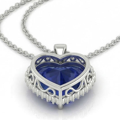 IGI CERTIFIED Royal Blue Sapphire Halo Heart Pendant
