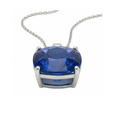 IGI CERTIFIED Solitaire Cushion Ceylon Color Sapphire Pendant with Chain 5.50 Carats
