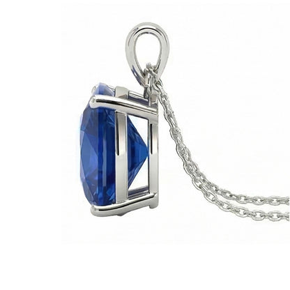 IGI CERTIFIED Solitaire Cushion Ceylon Color Sapphire Pendant with Chain 5.50 Carats