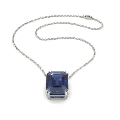 IGI CERTIFIED Solitaire Pendant Emerald Dark Blue Sapphire Necklace 4 Carats