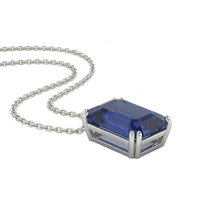 IGI CERTIFIED Solitaire Pendant Emerald Dark Blue Sapphire Necklace 4 Carats