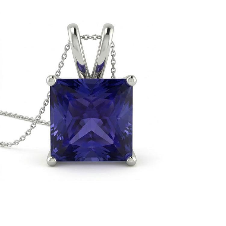 IGI CERTIFIED Solitaire Princess Sapphire Pendant Necklace Ladies Jewelry 4 Carats