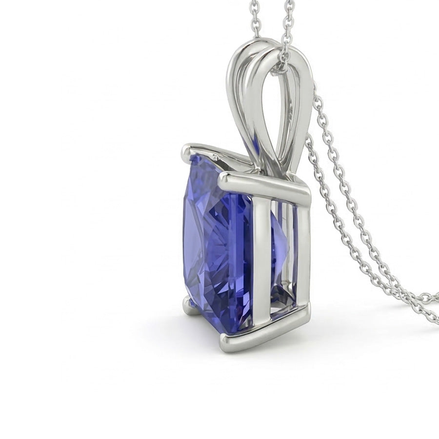 IGI CERTIFIED Solitaire Princess Sapphire Pendant Necklace Ladies Jewelry 4 Carats
