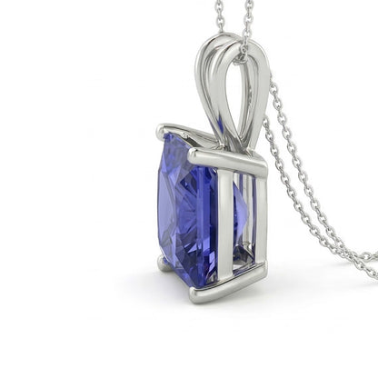 IGI CERTIFIED Solitaire Princess Sapphire Pendant Necklace Ladies Jewelry 4 Carats