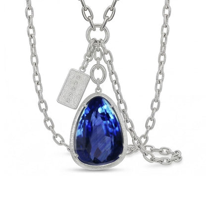 IGI CERTIFIED Triangle Shape Sapphire Dog Tag Pendant Men’s Gold