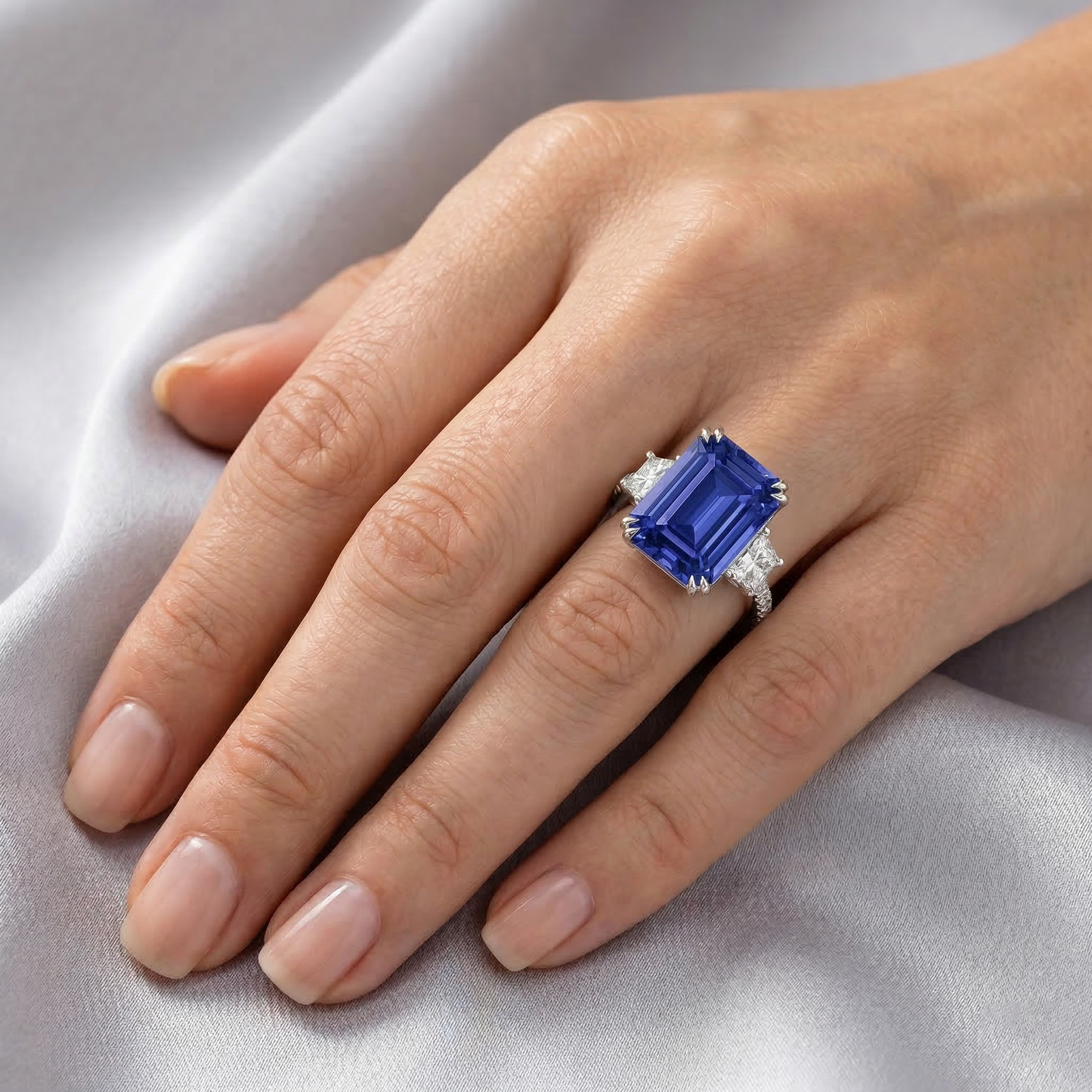 lab grown emerald sapphire 11.50ct ring with diamond accents