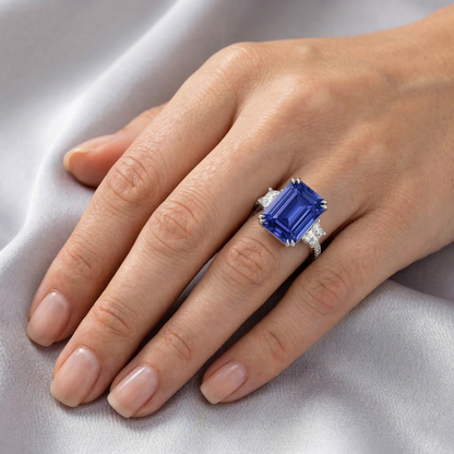 lab grown emerald sapphire 11.50ct ring with diamond accents