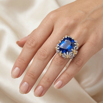 IGI CERTIFIED 8 Carat Two Tone Sapphire Engagement Ring