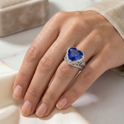 IGI CERTIFIED Big Heart Cut Blue Sapphire Ring