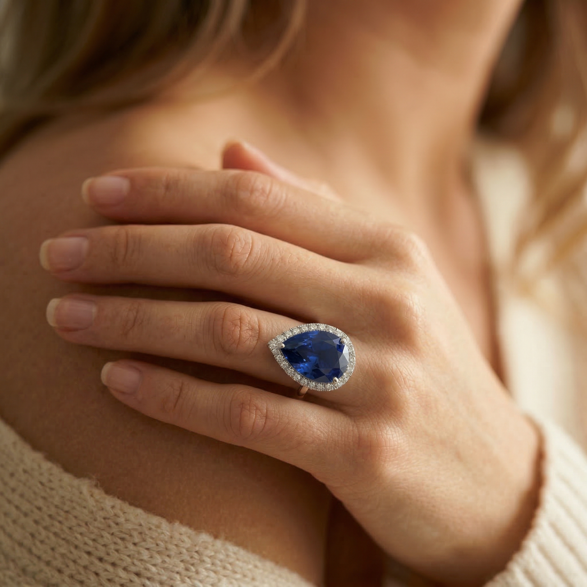 lab grown round sapphire 7.50ct ring with diamond accents